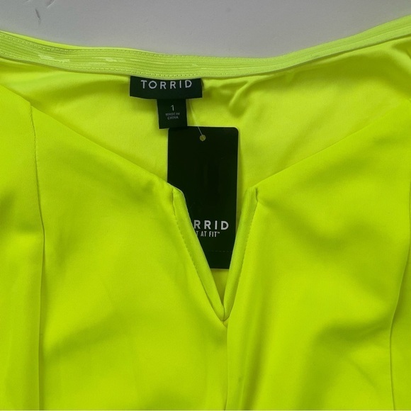 TORRID Scuba Off-Shoulder V Bar Peplum Top Neon Yellow Size 14/16 NWT - Picture 6 of 12